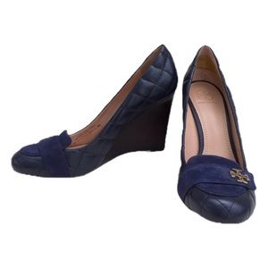 Tory Burch Leila quilted wedge high heel shoes 9.